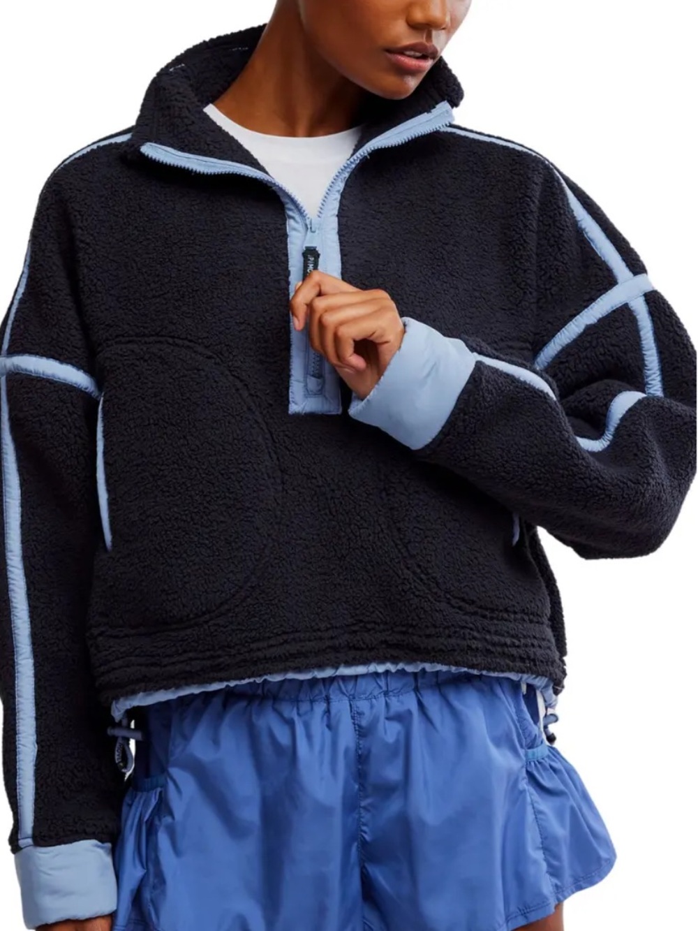 Free People Mountain High Half-Zip Fleece sz extra small XS navy blue oversize